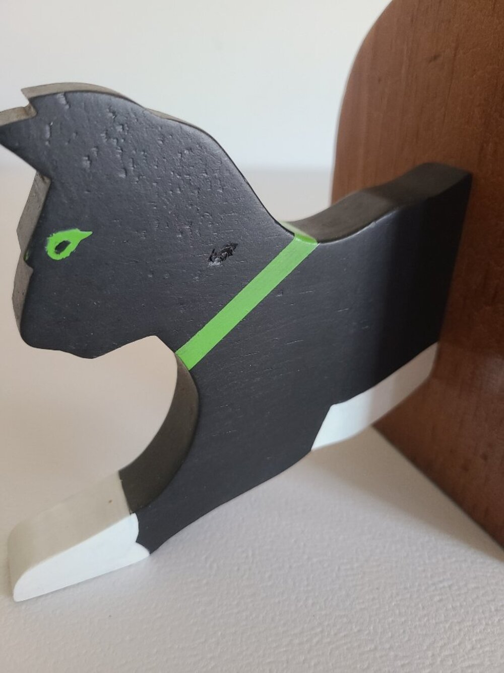 Bookends Wooden Cat Handmade Handpainted Initials WJM Black Cat - Picture 8 of 12